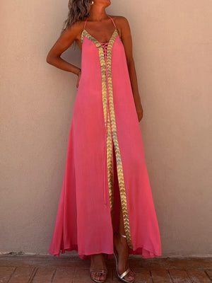 Aurohaya Halter Neck Casual Resort Maxi Dress