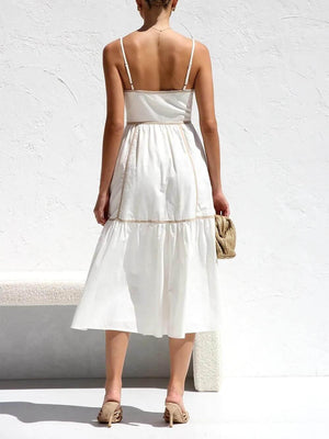 Aurohaya Contrast Color Trim Adjustable Straps Midi Dress