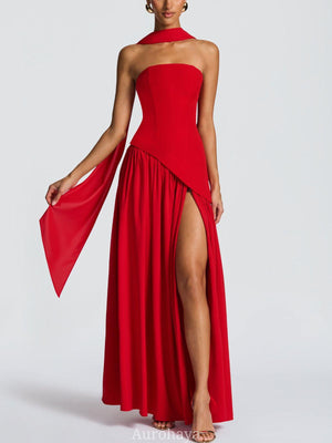 Aurohaya Solène Asymmetrical Maxi Gown Red