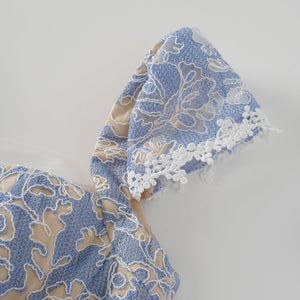 Aurohaya Gaëlle Blue Floral Embroidered Midi Dress