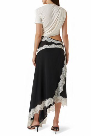 Aurohaya Fiamma Color Block Gathered Lace Panel Maxi Dress