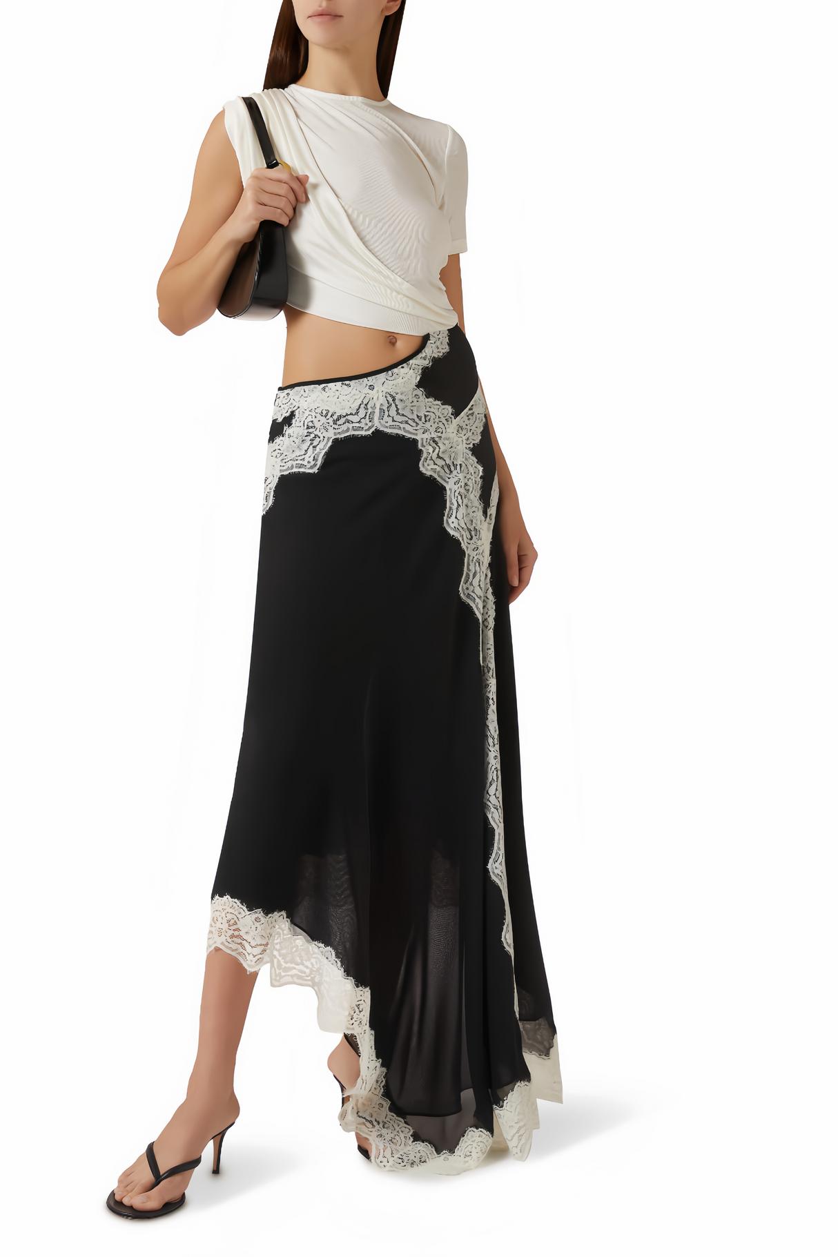 Aurohaya Fiamma Color Block Gathered Lace Panel Maxi Dress