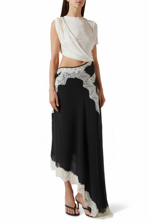 Aurohaya Fiamma Color Block Gathered Lace Panel Maxi Dress