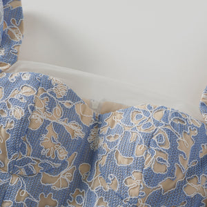 Aurohaya Gaëlle Blue Floral Embroidered Midi Dress
