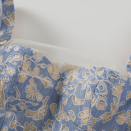 Aurohaya Gaëlle Blue Floral Embroidered Midi Dress