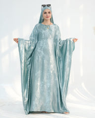 Satin Batwing Light Blue Butterfly Abaya with Hijab