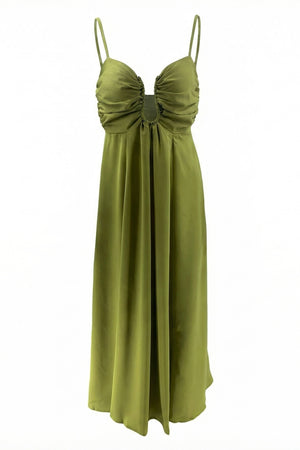 Aurohaya Camélia Spaghetti Strap Maxi Dress Army Green