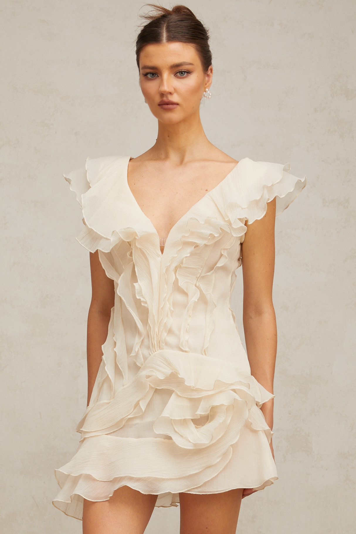 Aurohaya Hélène faux-flower layered ruffled mini dress