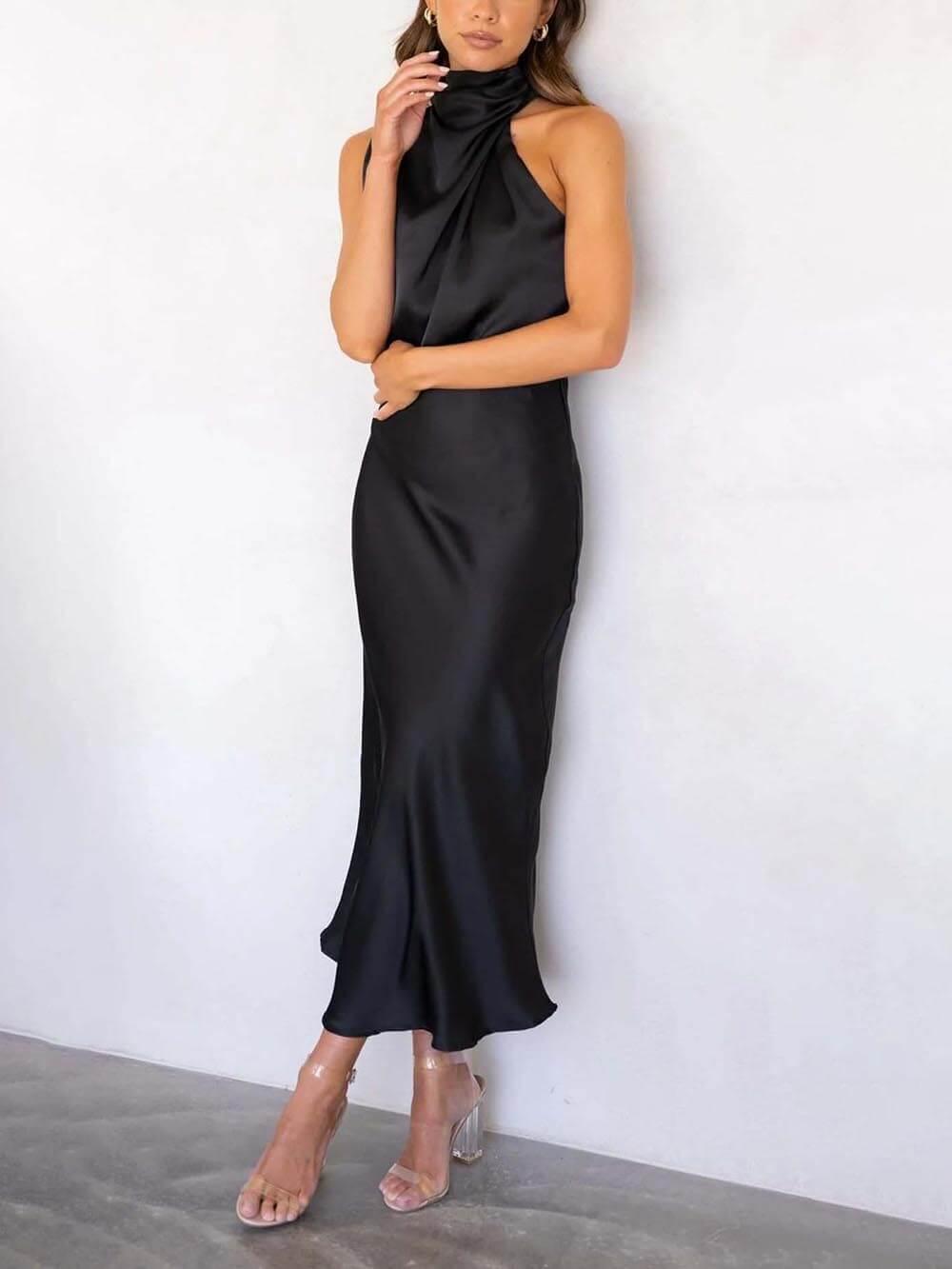 Aurohaya Unique Bridesmaid Sleeveless High Neck Midi Dresses