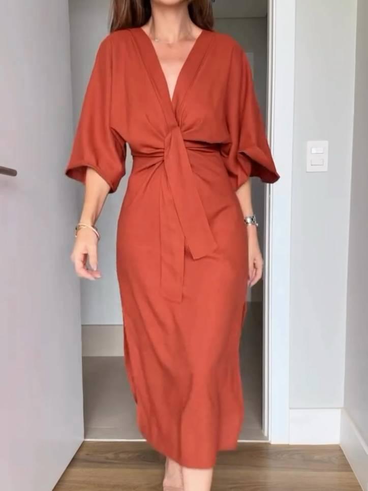 Aurohaya Bat Sleeve Lace-Up Dress