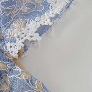 Aurohaya Gaëlle Blue Floral Embroidered Midi Dress