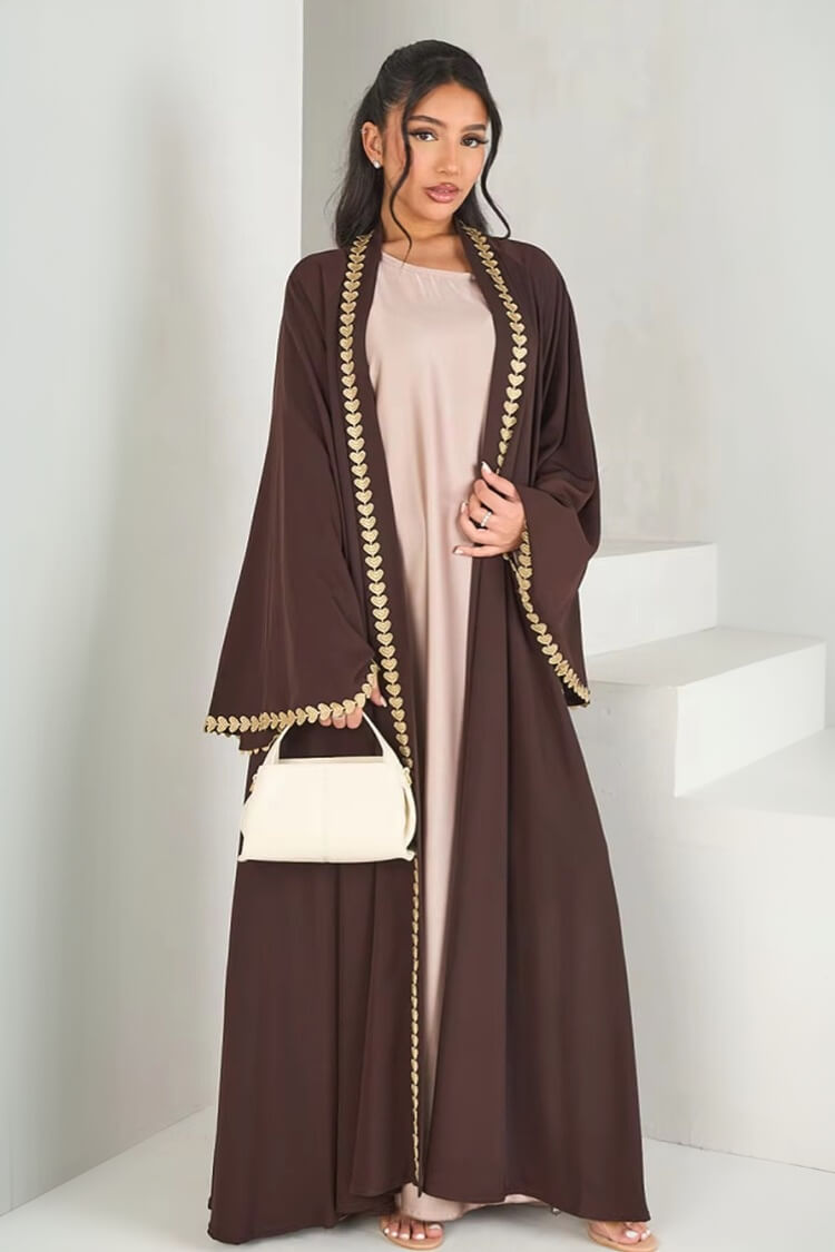 Nida Gold Appliqué Kimono Open Abaya
