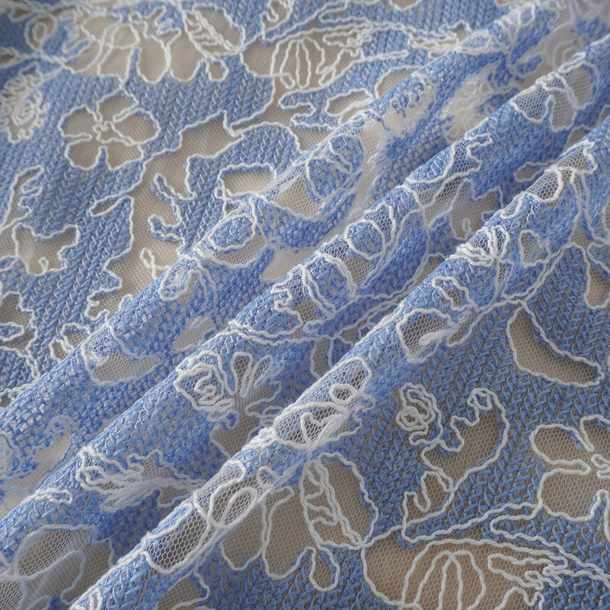Aurohaya Gaëlle Blue Floral Embroidered Midi Dress