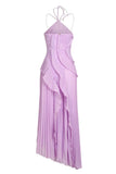 Véronique Ruffle Halter-Neck Pleated Maxi Dress