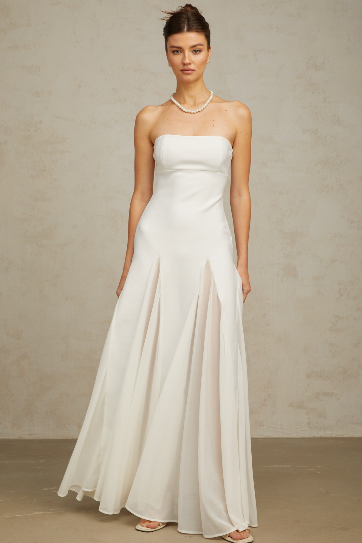 Aurohaya Nathalie white tulle-panelling maxi dress