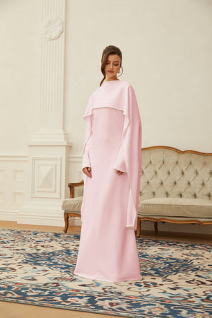 Aurohaya Piroska Pink Pearl Trim Shawl Detail Maxi Dress