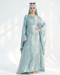 Satin Batwing Light Blue Butterfly Abaya with Hijab