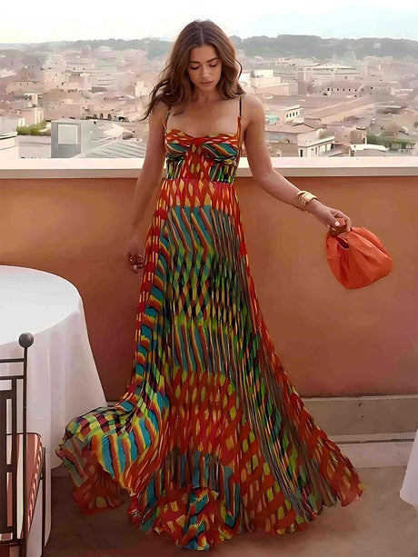 Aurohaya Elegant Personalized Painted Print A-Line Maxi Dress Multicolor