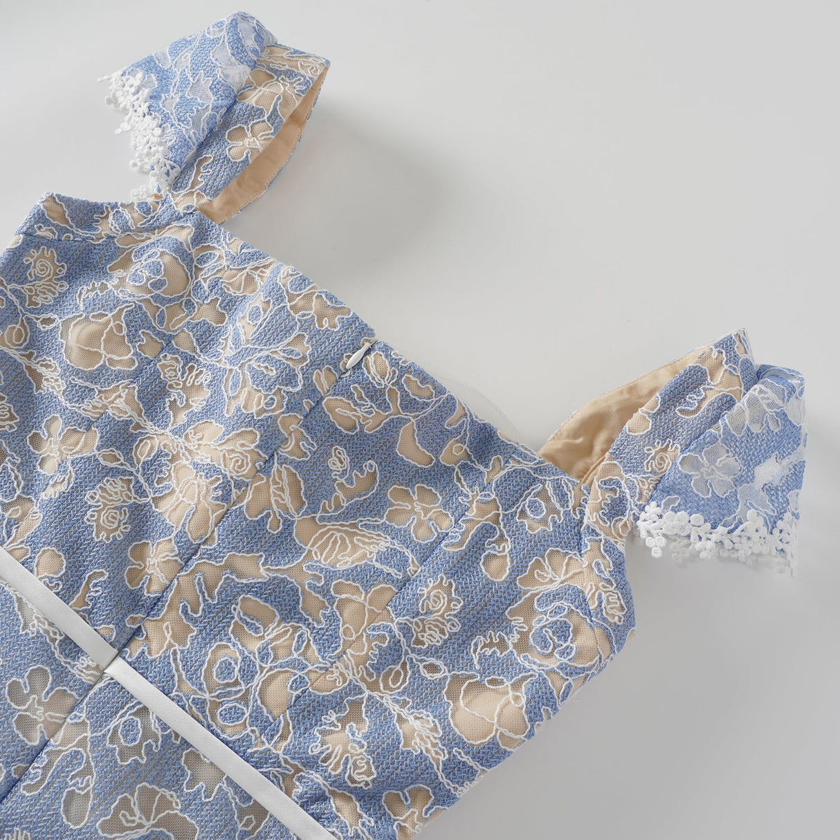 Aurohaya Gaëlle Blue Floral Embroidered Midi Dress