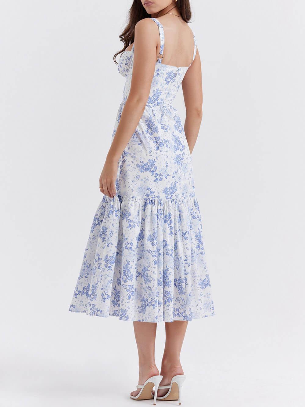 Aurohaya Strap A-Hem Floral Midi Dress