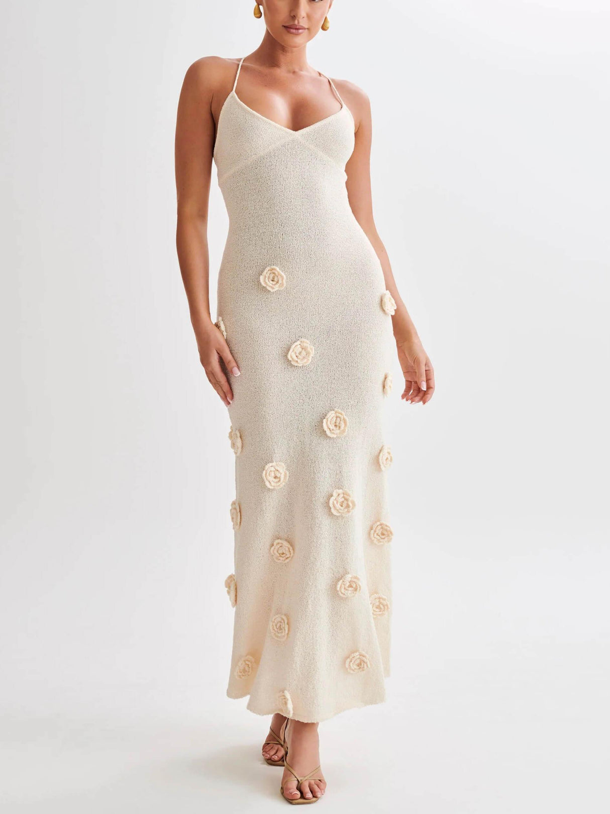 Aurohaya Knitted Floral Midi Dress