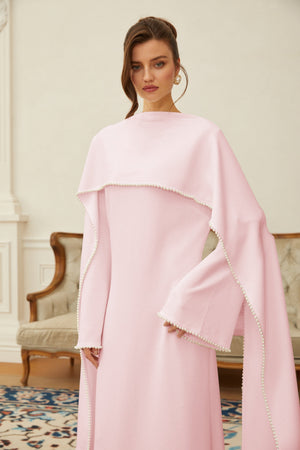 Aurohaya Piroska Pink Pearl Trim Shawl Detail Maxi Dress