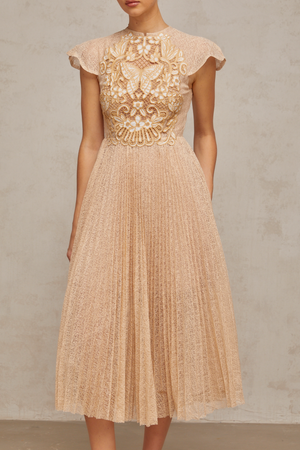 Aurohaya Nerissa embroidered pleated midi dress