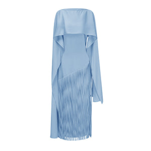 Aurohaya Cayetana Sapphire Blue Fringe Maxi Dress with Cape Effect