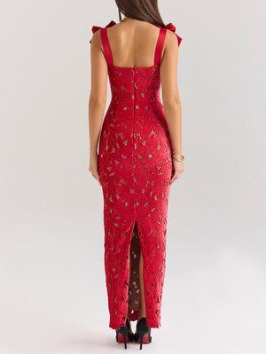 Aurohaya Elegant Bow Strap Festive Maxi Dress