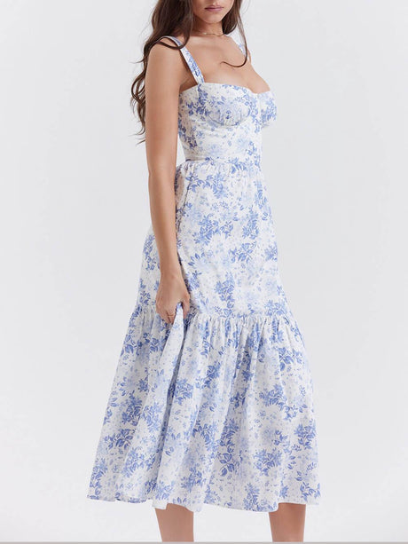 Aurohaya Strap A-Hem Floral Midi Dress