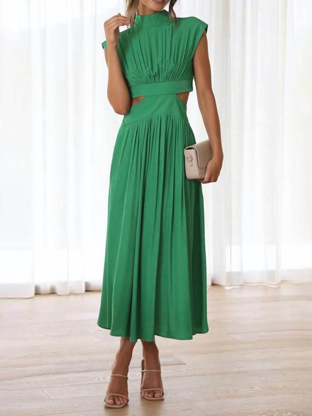 Aurohaya Cutout Waist Pocketed Vacation Midi Dress