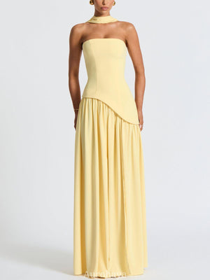 Aurohaya Solène Asymmetrical Maxi Gown Yellow
