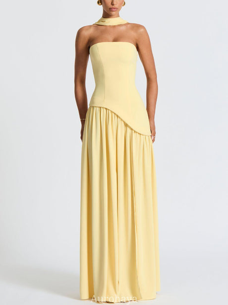 Aurohaya Solène Asymmetrical Maxi Gown Yellow