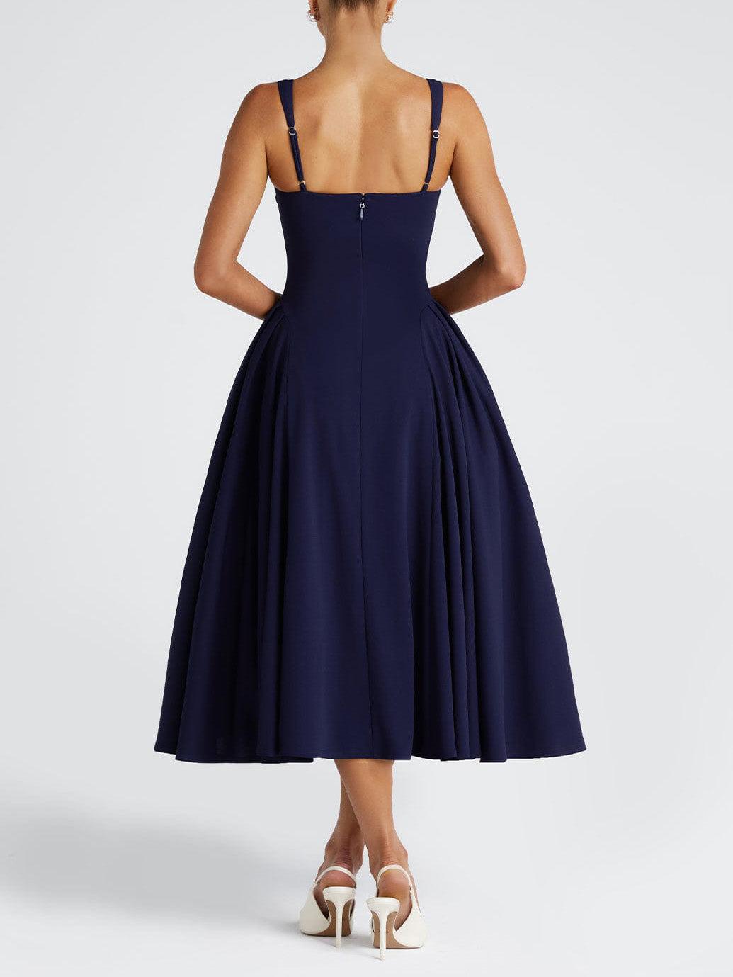 Aurohaya Elegant Retro Square Neck Slim Midi Dress