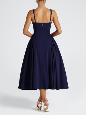 Aurohaya Elegant Retro Square Neck Slim Midi Dress