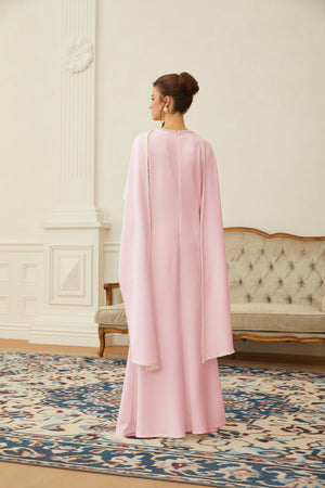 Aurohaya Piroska Pink Pearl Trim Shawl Detail Maxi Dress