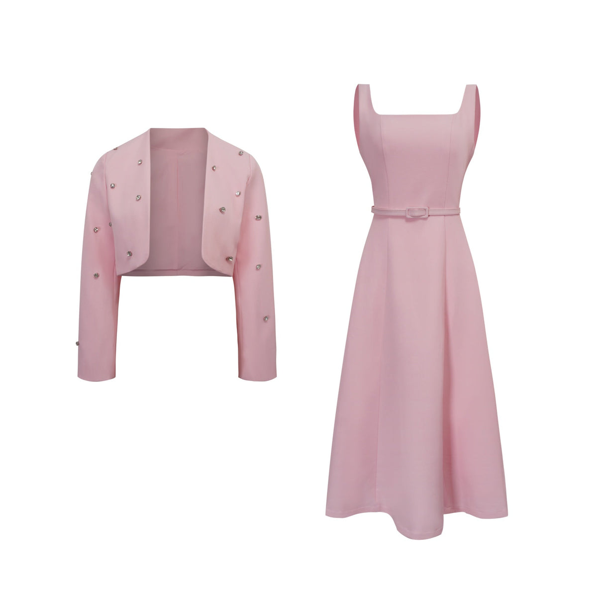 Aurohaya Valéria Pink Crystal Embellished Jacket & Dress Set