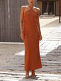 Aurohaya Unique Neckless Backless Maxi Dresses Brown