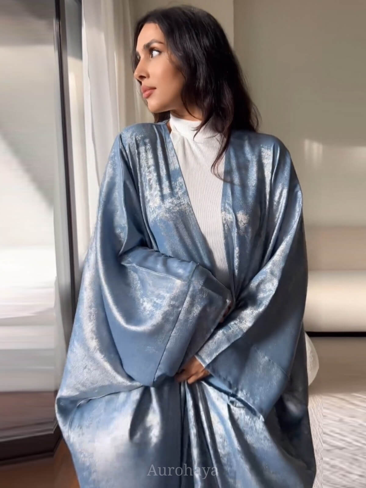 Satin Modest Open Front Abaya