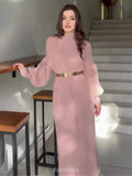 Chic Knit Turtleneck Long Sleeve Bodycon Dress with Waist Belt