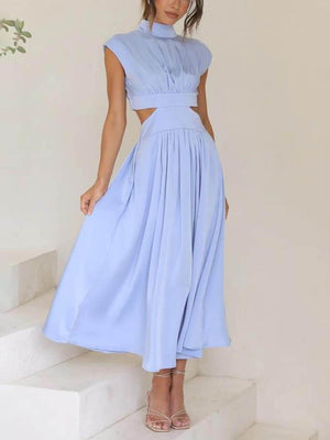 Aurohaya Cutout Waist Pocketed Vacation Midi Dress