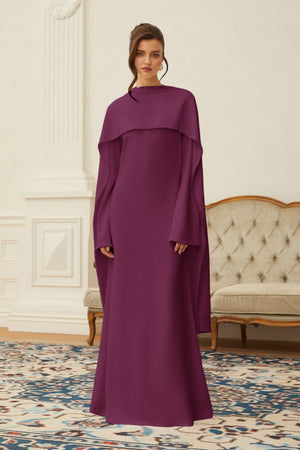 Aurohaya Piroska Purple Pearl Trim Shawl Detail Maxi Dress
