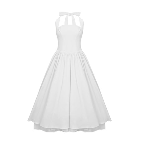 Aurohaya Eponine White Layered Flared Hem Midi Dress