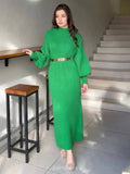Chic Knit Turtleneck Long Sleeve Bodycon Dress with Waist Belt