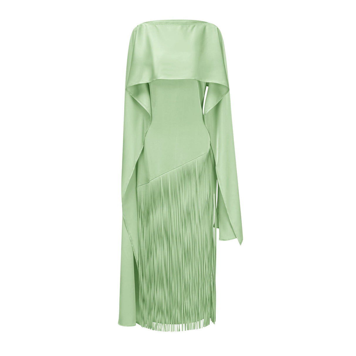 Aurohaya Cayetana Emerald Green Fringe Maxi Dress with Cape Effect