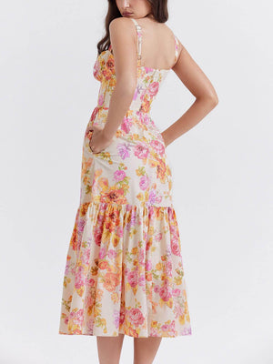 Aurohaya Strap A-Hem Floral Midi Dress