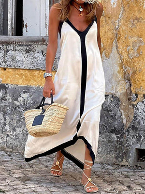 Aurohaya Colorblock Suspender Midi Dress White