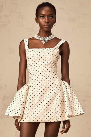 Aurohaya Geneviève neutrals polka-dot puff mini dress