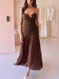 Elegant Metal Cutout Textured Pleated Maxi Dress
