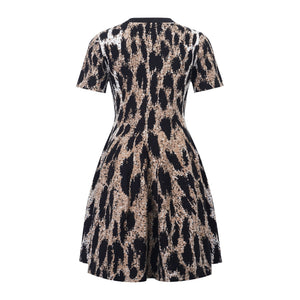 Aurohaya Lucie Brown Leopard Knit Mini Dress